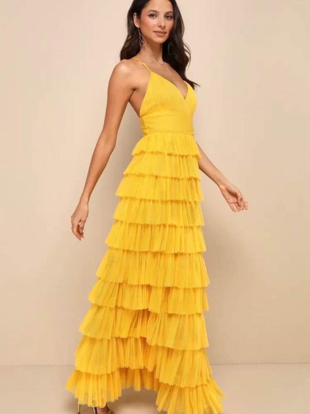 Radiant Event Yellow Mesh Tiered Ruffled Backless Maxi Dress | Lulus Size 12